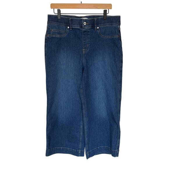SPANX Pants - Spanx Wide Leg Cropped High Waist Pull On Jeans - Medium Wash size XL